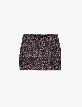 Yüksek Bel Slim Fit Leopar Baskılı Spor Şort Etek