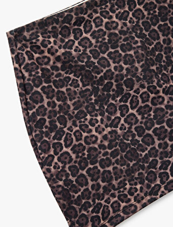Yüksek Bel Slim Fit Leopar Baskılı Spor Şort Etek