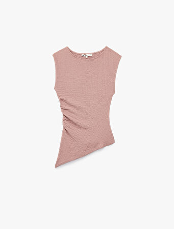Slim Fit Asimetrik Bisiklet Yaka Bürümcük Kolsuz Tişört