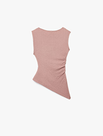 Slim Fit Asimetrik Bisiklet Yaka Bürümcük Kolsuz Tişört