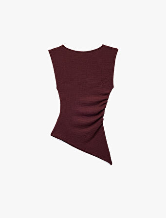 Slim Fit Asimetrik Bisiklet Yaka Bürümcük Kolsuz Tişört