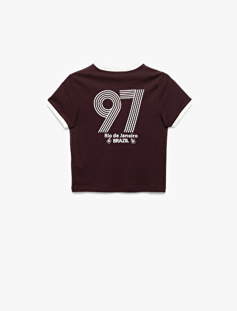 Slim Fit Çizgili Kısa Kollu Bisiklet Yaka Baskılı Tişört