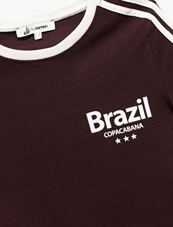 Slim Fit Çizgili Kısa Kollu Bisiklet Yaka Baskılı Tişört