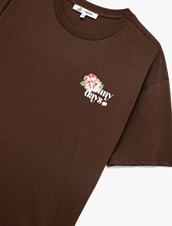 Kısa Kollu Bisiklet Yaka Pamuklu Arkası Baskılı Oversize Tişört