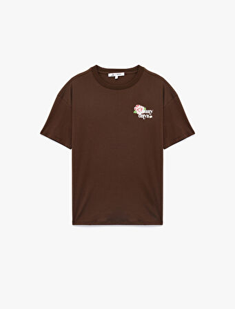 Kısa Kollu Bisiklet Yaka Pamuklu Arkası Baskılı Oversize Tişört