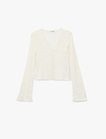 Uzun İspanyol Kollu V Yaka Düğmeli Bürümcük Hırka