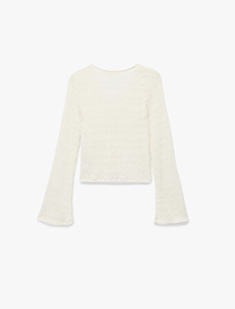 Uzun İspanyol Kollu V Yaka Düğmeli Bürümcük Hırka