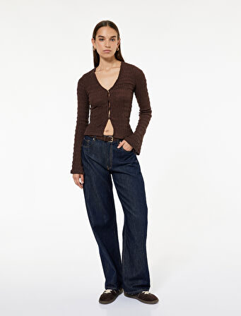 Uzun İspanyol Kollu V Yaka Düğmeli Bürümcük Hırka