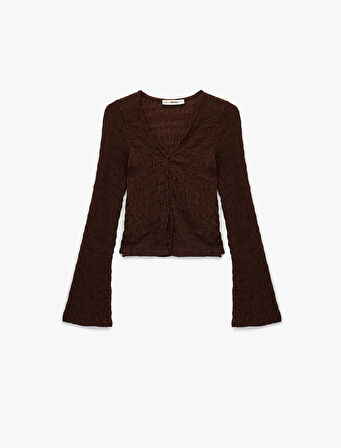 Uzun İspanyol Kollu V Yaka Düğmeli Bürümcük Hırka