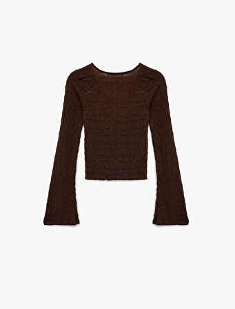 Uzun İspanyol Kollu V Yaka Düğmeli Bürümcük Hırka