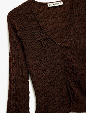 Uzun İspanyol Kollu V Yaka Düğmeli Bürümcük Hırka