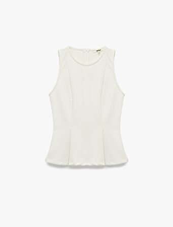 Slim Fit Bisiklet Yaka Kolsuz Peplum Bluz