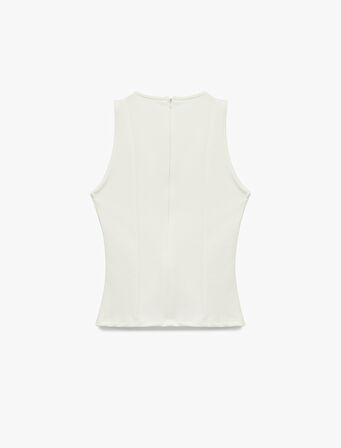 Slim Fit Bisiklet Yaka Kolsuz Peplum Bluz