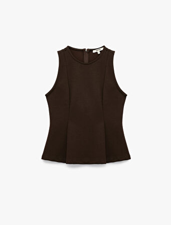 Slim Fit Bisiklet Yaka Kolsuz Peplum Bluz