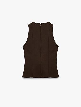 Slim Fit Bisiklet Yaka Kolsuz Peplum Bluz