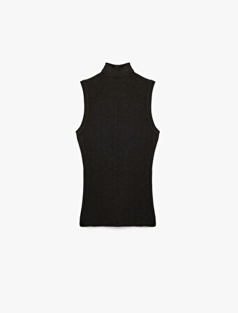 Koyun Yünü Karışımlı Slim Fit Dik Yaka Kolsuz Body