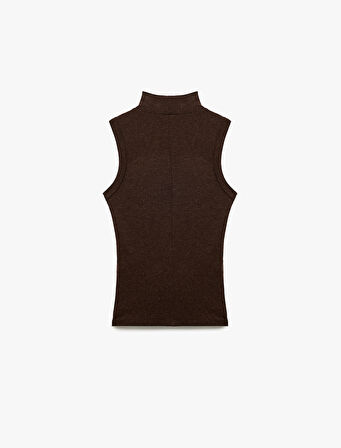 Koyun Yünü Karışımlı Slim Fit Dik Yaka Kolsuz Body
