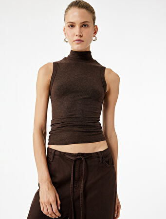 Koyun Yünü Karışımlı Slim Fit Dik Yaka Kolsuz Body