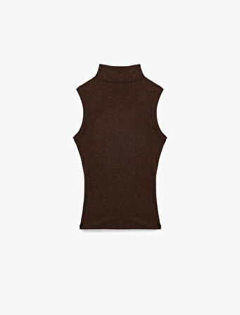 Koyun Yünü Karışımlı Slim Fit Dik Yaka Kolsuz Body