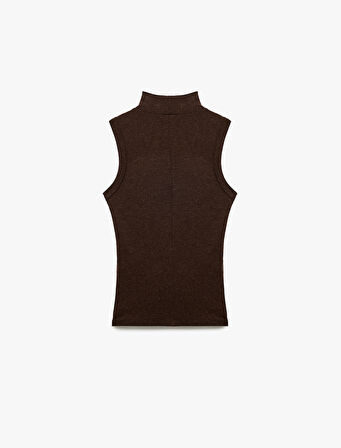 Koyun Yünü Karışımlı Slim Fit Dik Yaka Kolsuz Body