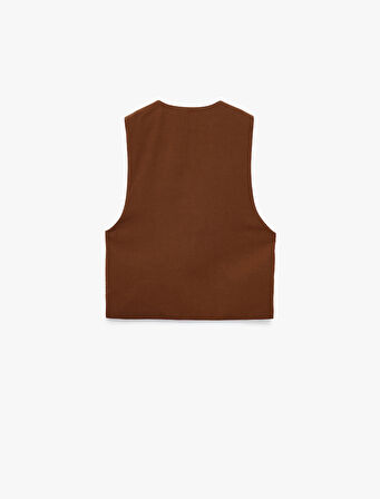 Slim Fit V Yaka Bağlama Detaylı Crop Suni Süet Yelek