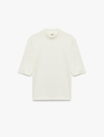 Slim Fit Pamuklu 3/4 Kol Dik Yaka Tişört