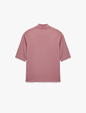 Slim Fit Pamuklu 3/4 Kol Dik Yaka Tişört