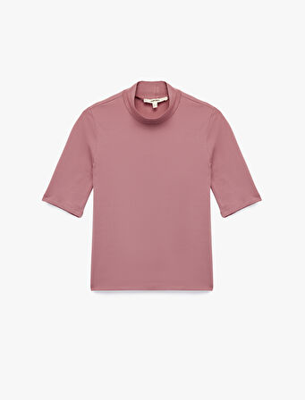 Slim Fit Pamuklu 3/4 Kol Dik Yaka Tişört