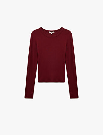 Slim Fit Uzun Kollu Bisiklet Yaka Viskon Tişört