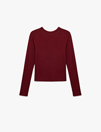 Slim Fit Uzun Kollu Bisiklet Yaka Viskon Tişört