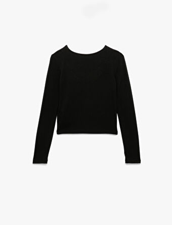 Uzun Kollu Dantel Detaylı Slim Fit V Yaka Tişört