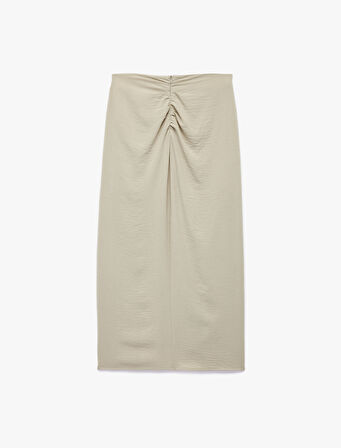 Aerobin Kumaş Drape Detaylı Taşlı Yırtmaçlı Midi Etek