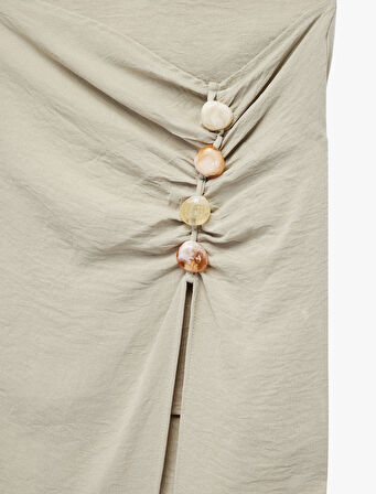 Aerobin Kumaş Drape Detaylı Taşlı Yırtmaçlı Midi Etek