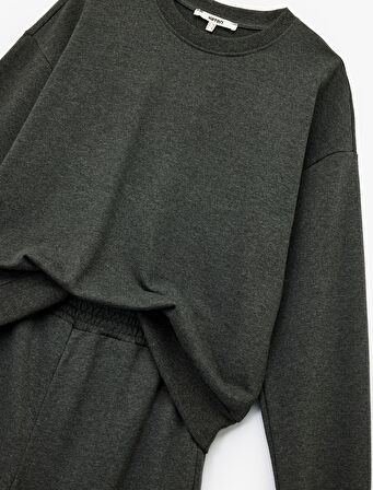 Rahat Kalıp Üç İplik Uzun Kollu Sweatshirt Eşofman Takımı