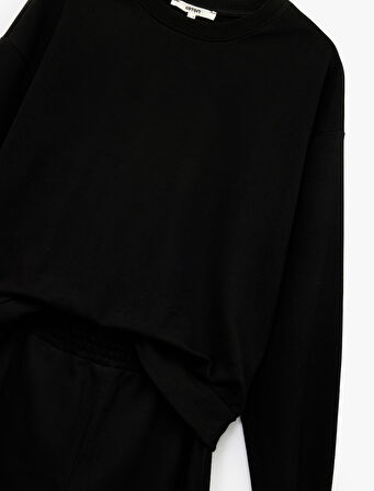 Rahat Kalıp Üç İplik Uzun Kollu Sweatshirt Eşofman Takımı
