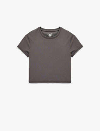 Slim Fit Kısa Kollu Bisiklet Yaka Crop Spor Tişört