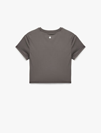 Slim Fit Kısa Kollu Bisiklet Yaka Crop Spor Tişört