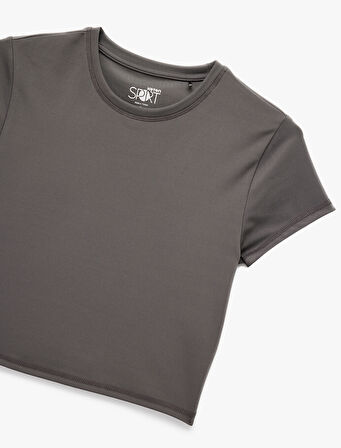 Slim Fit Kısa Kollu Bisiklet Yaka Crop Spor Tişört