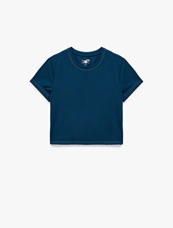 Slim Fit Kısa Kollu Bisiklet Yaka Crop Spor Tişört