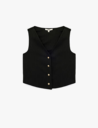 Bürümcük Kumaş Dokulu V Yaka Düğmeli Yelek