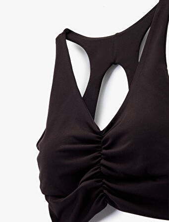 Kolsuz V Yaka Pencere Detaylı Sporcu Sütyeni