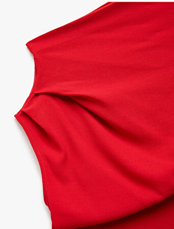 Krep Kumaş Asimetrik Kesim Drapeli Yırtmaçlı Midi Boy Tek Omuz Elbise