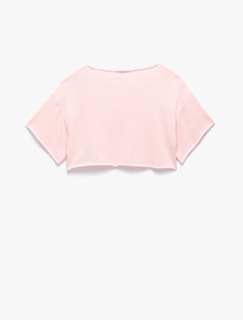 Kısa Kollu Omzu Açık Baskılı Oversize Crop Tişört