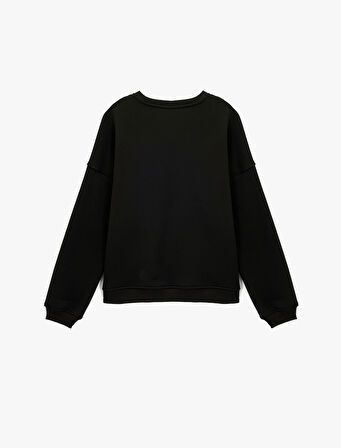 Şardonlu Uzun Kollu Bisiklet Yaka Pul Payet Detaylı Sweatshirt