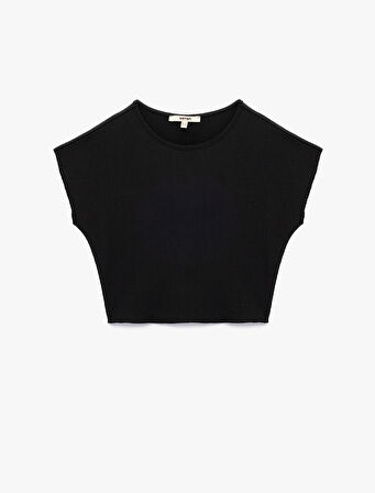 Kısa Yarasa Kollu Bisiklet Yaka Tişört