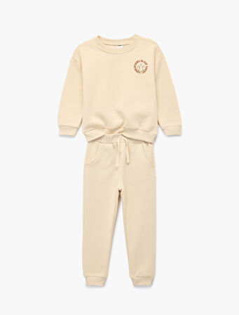 Baskılı Uzun Kollu Bisiklet Yaka Eşofman Takımı 