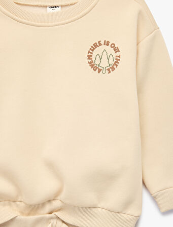 Baskılı Uzun Kollu Bisiklet Yaka Eşofman Takımı 