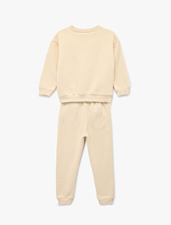 Baskılı Uzun Kollu Bisiklet Yaka Eşofman Takımı 