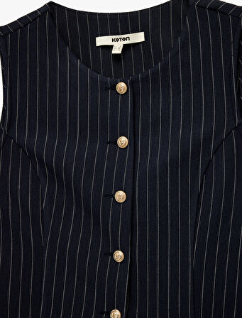 Slim Fit Kolsuz Bisiklet Yaka Çizgili Blazer Yelek