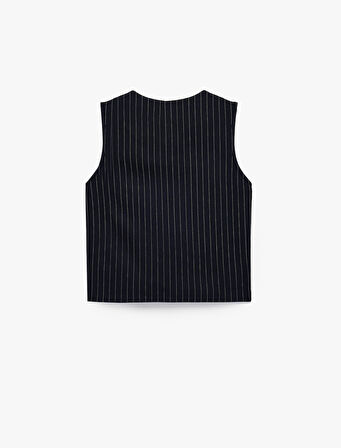 Slim Fit Kolsuz Bisiklet Yaka Çizgili Blazer Yelek